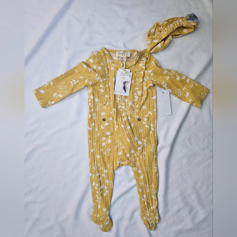 One Piece With Headband- Yellow Floral- Jessica Simpson- 6-9 Month- NWT